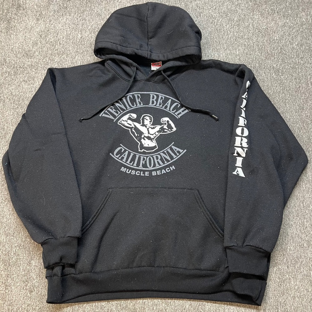 Hill Heavy Weight Venice Beach Muscle Beach Hoodie Mens XL Black California Logo